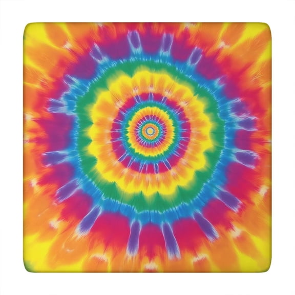 Yellow Tie Dye Spiral Pattern Square Fitted Tablecloth with Elastic Edge,Square Table Cover,Washable Elastic Table Cover for Home Kitchen Party Decor 34"x34"