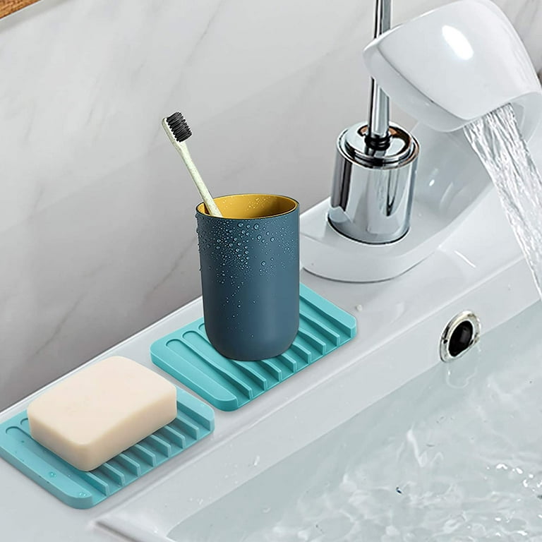 2 Pack Self Draining Soap Dish Holder For Shower, Bathroom, Kitchen Grey  Blue