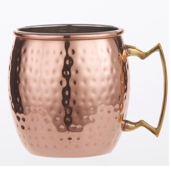 Taza Moscow Mule AMERICAN METALCRAFT cobre martillado con acabado latón 16 oz ideal para servir cocteles fríos.
