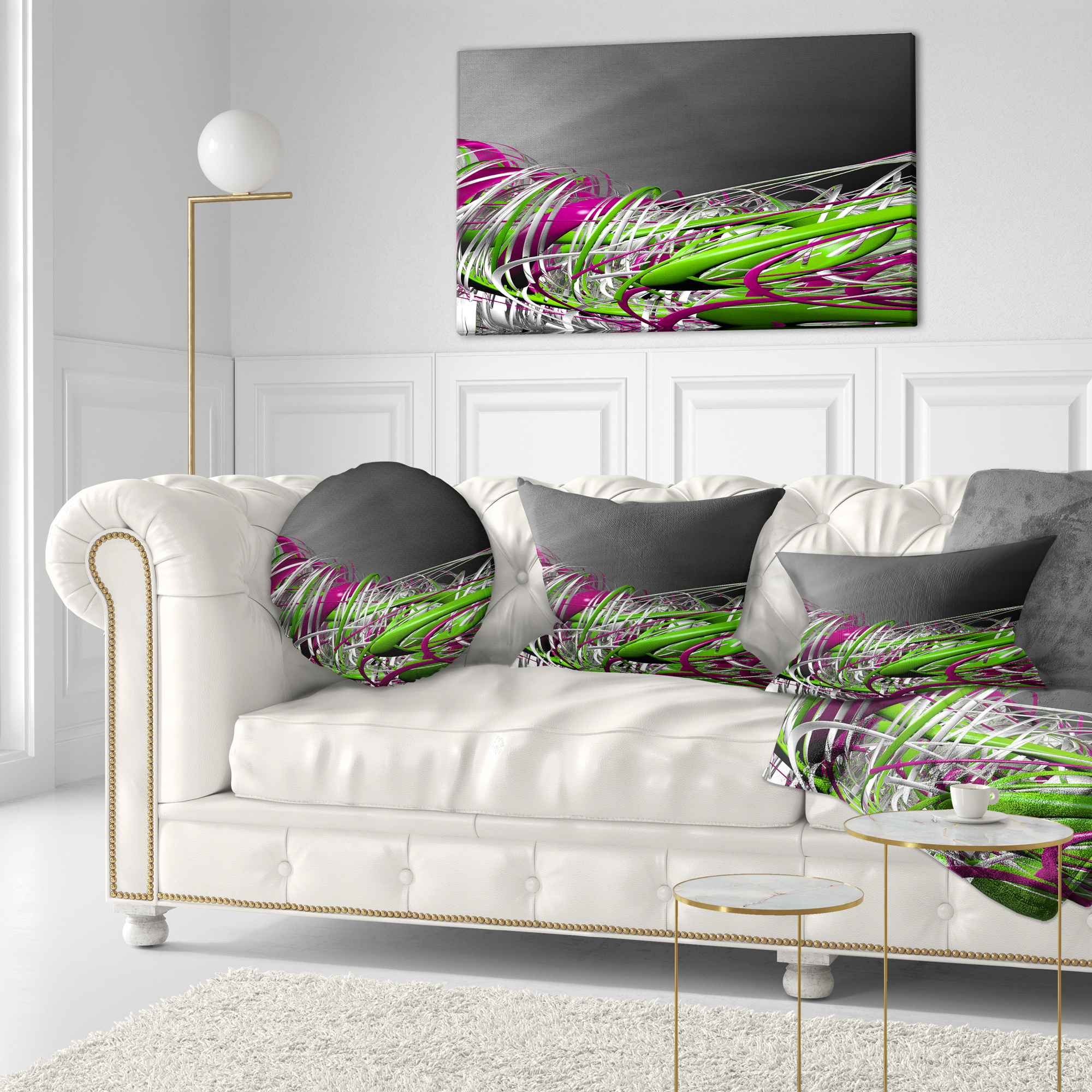 Designart Fractal 3D Green Purple Stripes - Contemporary Throw Pillow - 12x20