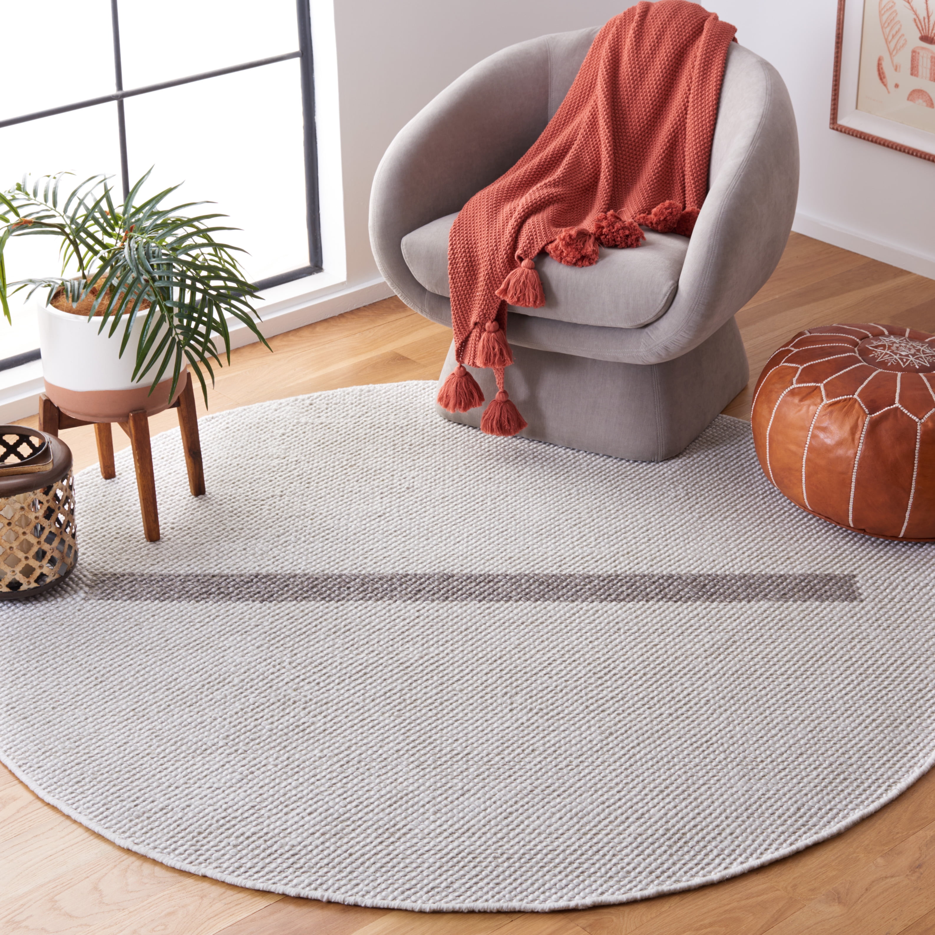 SAFAVIEH Natura Marina Striped Wool Area Rug, Ivory/Brown, 6' x 6' Round