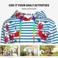 thumbnail image 4 of Picia Red Funny Crab on Blue Stripe Pattern Casual Women's Hoodie, Hooded Sweatshirt with Kangaroo Pocket, Comfortable Pullover with Eye-catching Drawstrings-Medium, 4 of 7