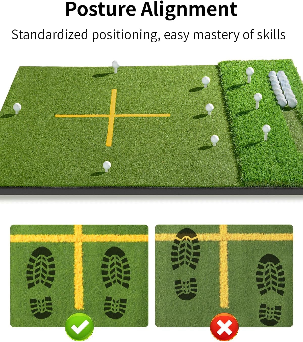 ORFELD 6x4ft Golf Hitting Mat with 9 Hitting Holes, Dual Turf Golf Putting Mat with Ball Tray, Alignment Aid Practice Mat Putting Green for Indoor & Outdoor