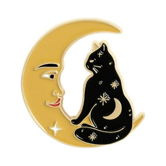 Don't Ask Broche Chat Céleste Noir sur la Lune pour Femmes – Bijou Gothique d'Halloween