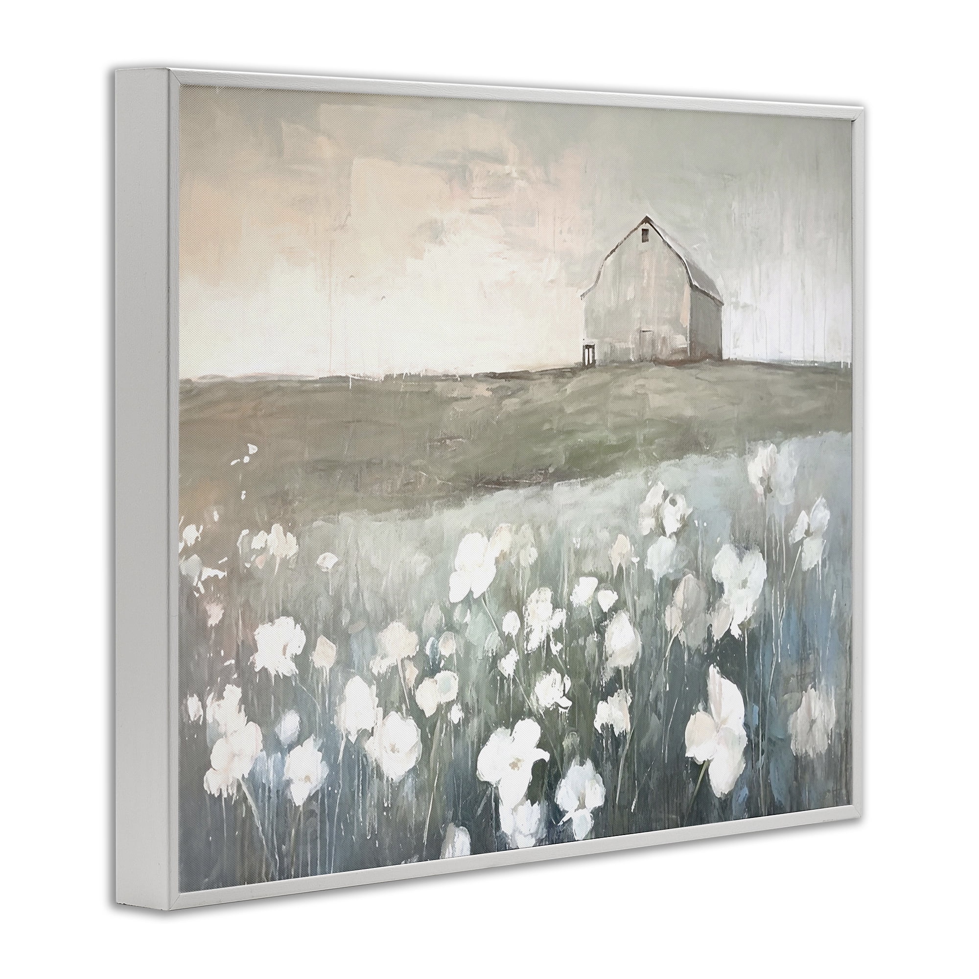 Stupell Industries Peaceful Floral Pasture Landscape Painting White Framed Art Print Wall Art, 30 x 24