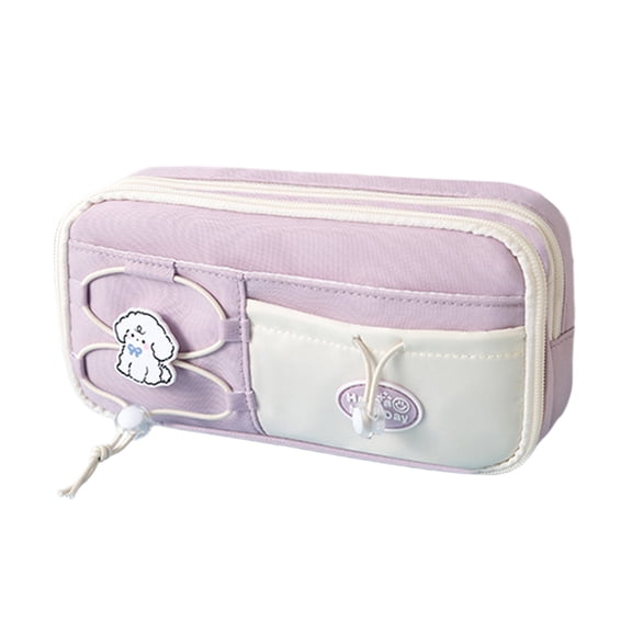 Stylish Multi-Layer Canvas Drawstring Pencil Case with Large Capacity, Durable Zipper, Lightweight Design, Pen Organizer, Travel Office Stationery Storage