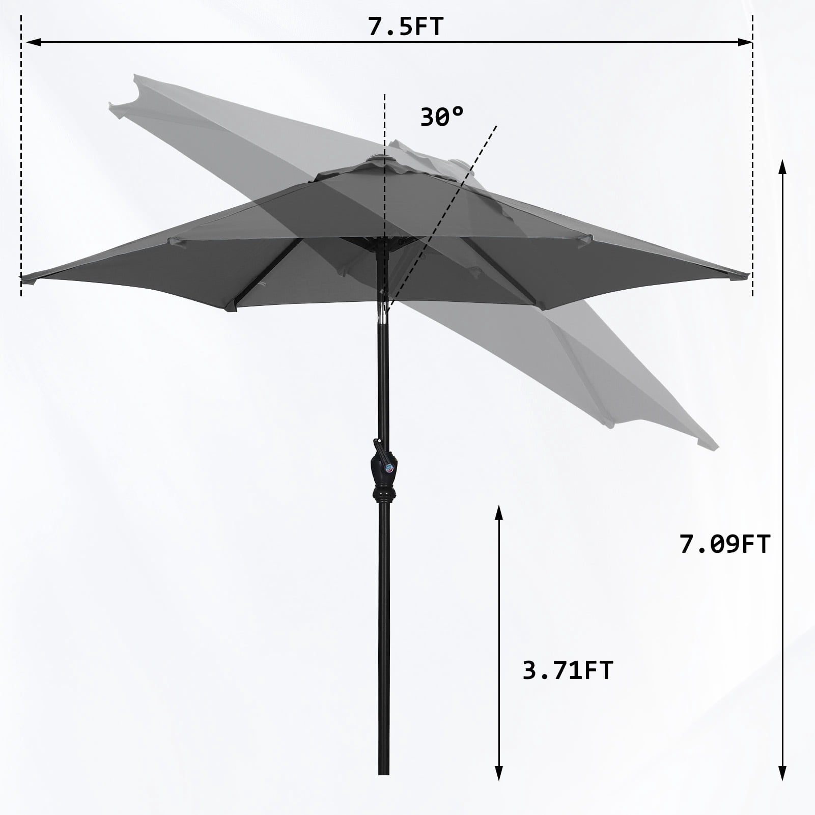 Autlaycil 7.5’ Patio Umbrella with Tilt and Crank, Adjustable Outdoor Market Umbrellas, 6 Sturdy Ribs UV Protection Water Resistance for Garden, Deck, Backyard, Pool (Grey)