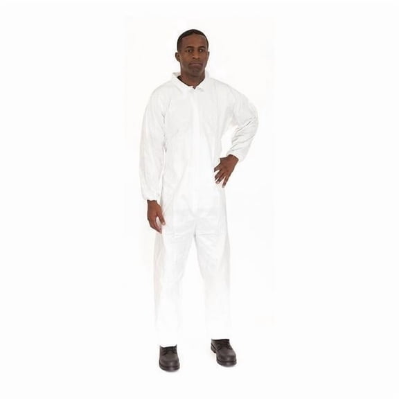 Disposable Coveralls, L, White, MicroGuard CE(R), zipper