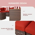 thumbnail image 5 of SOLAURA 5-Piece Patio Furniture Sectional Half-Moon Set, Brown Wicker Conversation Sofa Set with Red Cushions & Glass Coffee Table, 5 of 7