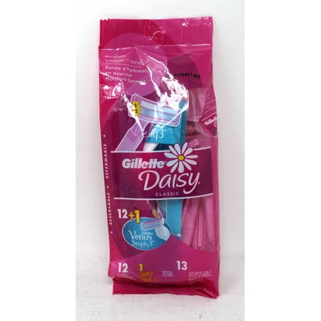 Gillette Daisy Classic Disposable Women's Razor, 12 Count + 1 Venus Simply3 Disposable Razor