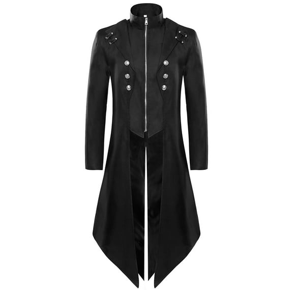 IROINNID Mens Trench Coat Comfy Gothic Coat Medieval Standing Collar Court Clothing High Collar Retro Swallowtail Coat,Black