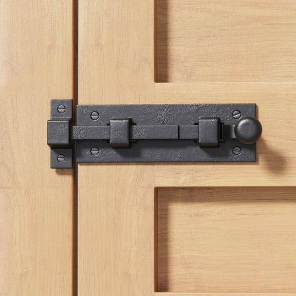 Renovators Supply Slide Bolt Latch 4" Black Wrought Iron Slide Bolt with Catch and Mounting Screws