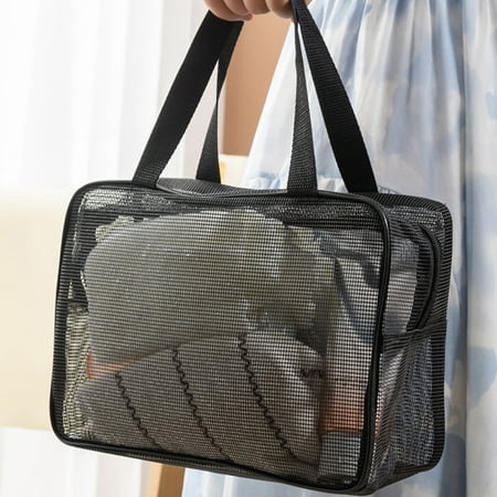 PRETXORVE Home Decor Room Decor Mesh Laundry Bag Portable Storage organization Handle Beach Bag Polyester Mesh Beach toy Storage Bag