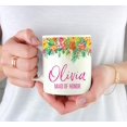 thumbnail image 3 of CTDream Wedding Party Personalized 11oz. Coffee Mug Gift, Olivia Maid of Honor, Tropical Floral Hibiscus Flowers Garden Party, 1-Pack, Custom Birthday Present Ideas, 3 of 6