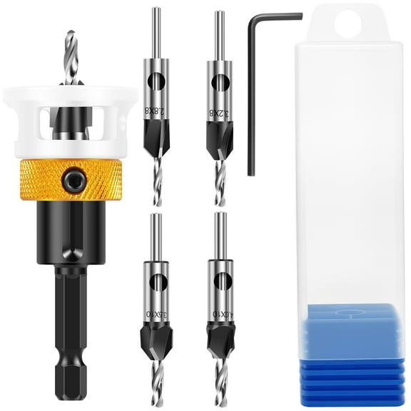 6Pcs Alloy Countersink Drill Bit Set With Depth Stop Spiral Edge Countersink Wood Drill Bit Versatile Wear Resistant Counterbore Hole Saw Drill Bit for Wood Processing