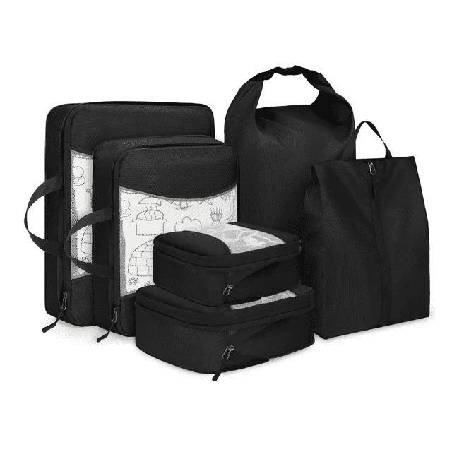 6pcs Bolsas Organizadoras De Maletas Para Viaje, Impermeable negro