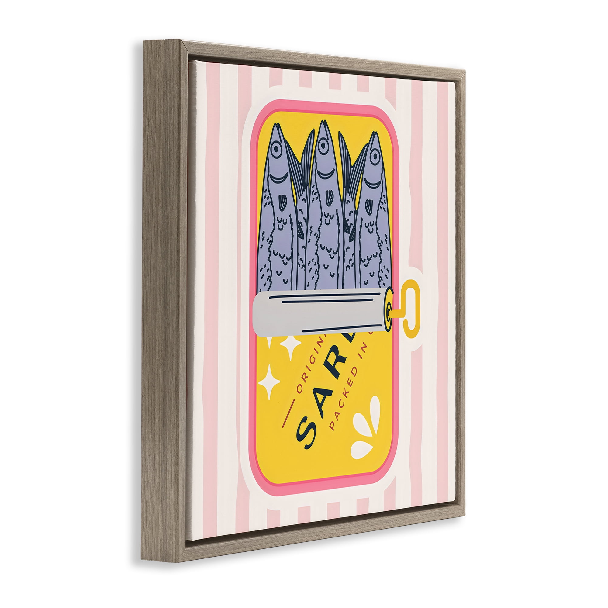 Stupell Industries Yellow Sardine Tin Brown Framed Floater Canvas Wall Art, design by Creative Studio