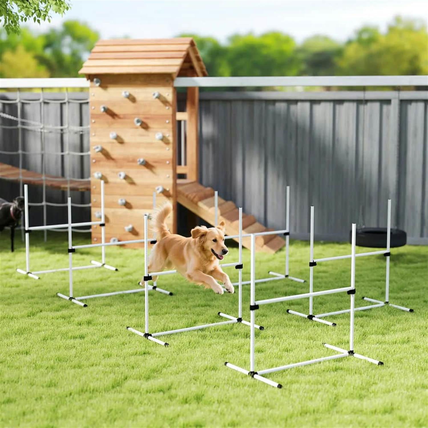 resenkos 6-Piece Dog Agility Set with Height-Adjustable Bars, Carry Bag, Top Bar for Training, Easy Assembly, White