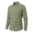 thumbnail image 4 of Dwelliawo Men's Linen Shirts Casual Button Down Long Sleeve Shirt Solid Spread Collar Summer Beach Shirts with Pocket Army Green XL, 4 of 5