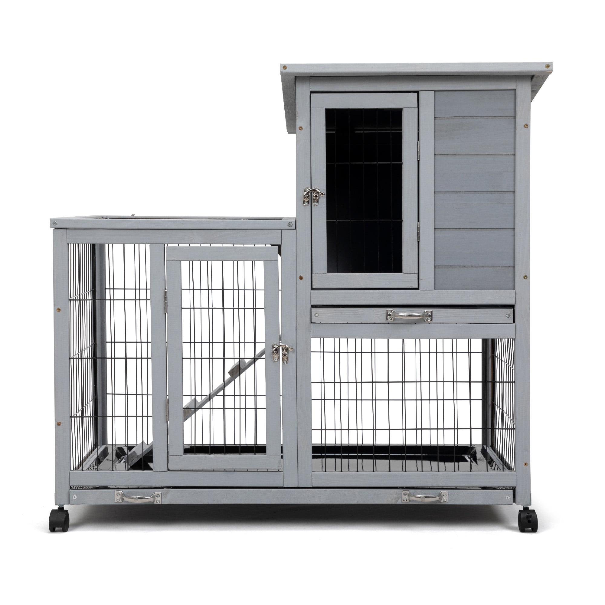 Pefilos 39" Waterproof Chicken Coop for Outdoor, Indoor Rabbit Hutch, Wood Hen House with Rolling Casters, Removable Tray, Gray