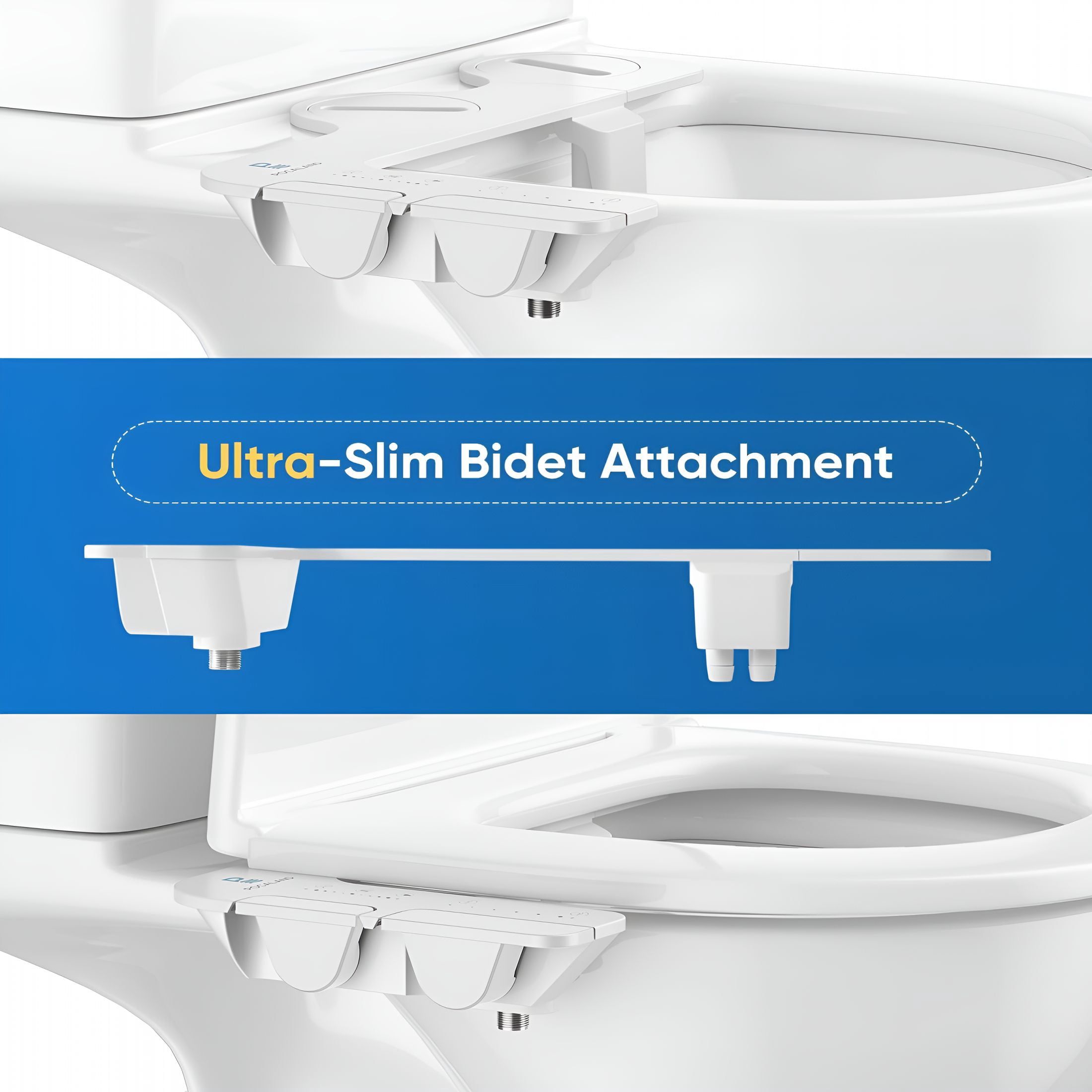 HIBIBUD Ultra-Slim 3-in-1 Bidet, Self-Cleaning, Posterior & Feminine Wash (Retractable Dual Nozzles), Non-Electric Bidet Attachment for Toilet Seat, Adjustable Fresh Cold Water Pressure