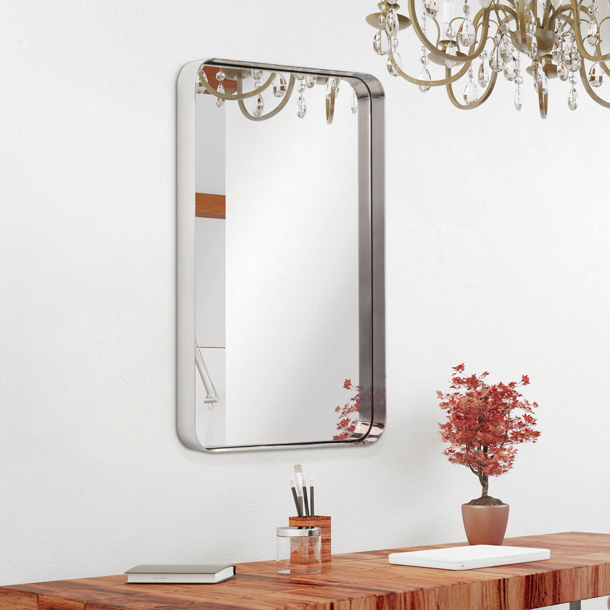 Empire Art Direct Ultra Polished Silver Stainless Steel Frame Rectangle Wall Mirror, 22" x 30" x 2", Ready to Hang