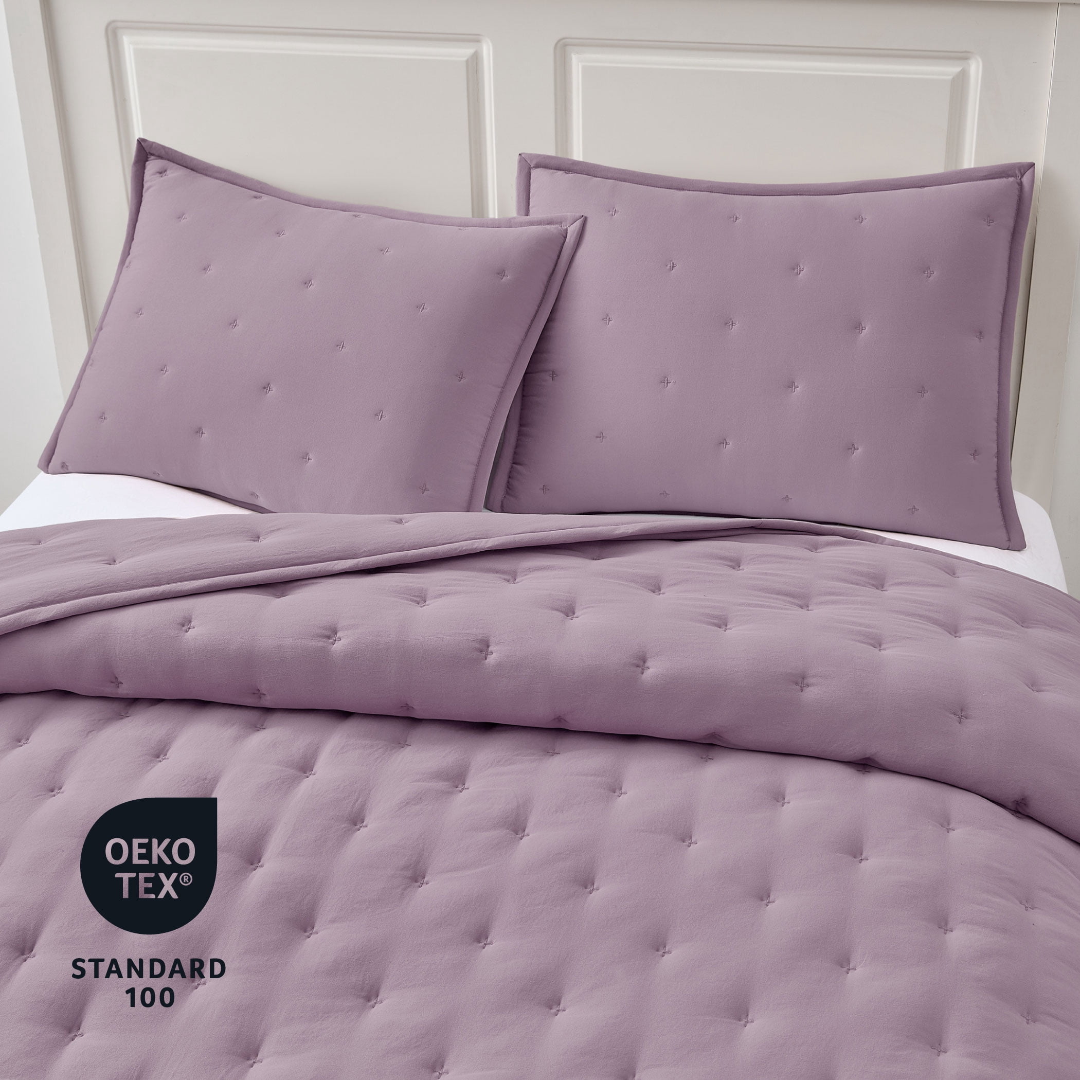 Mainstays Full/Queen Comforter Set, Soft Lightweight & All Season, 3-Piece, Hazy Purple