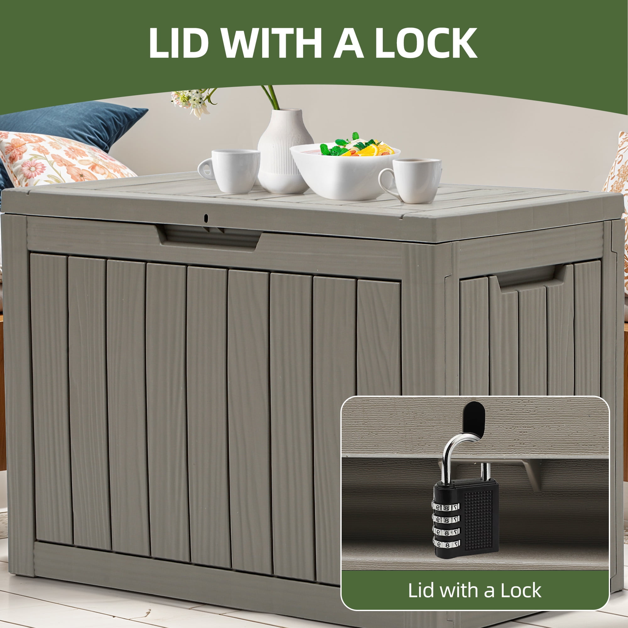 Uforic 45 Gallon Outdoor Resin Deck Box, Waterproof Storage Box, Lockable, Brown
