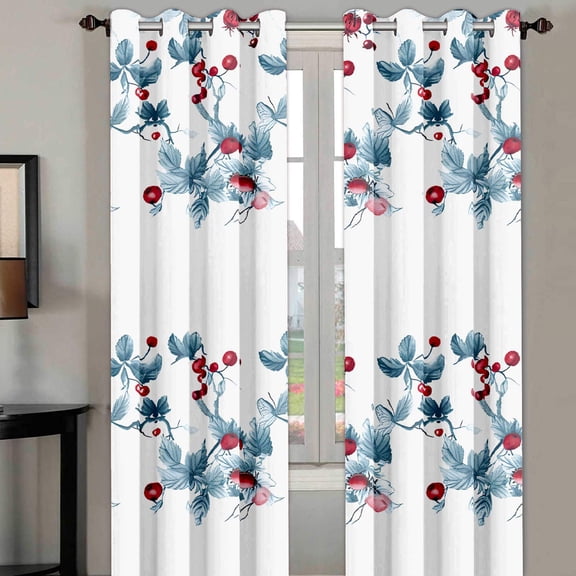 Watercolor Berry Print Grommet Blackout Curtains 2 Panels, 52x84 Inch Thermal Insulated Room Darkening Window Drapes for Bedroom Living Room, Machine Washable
