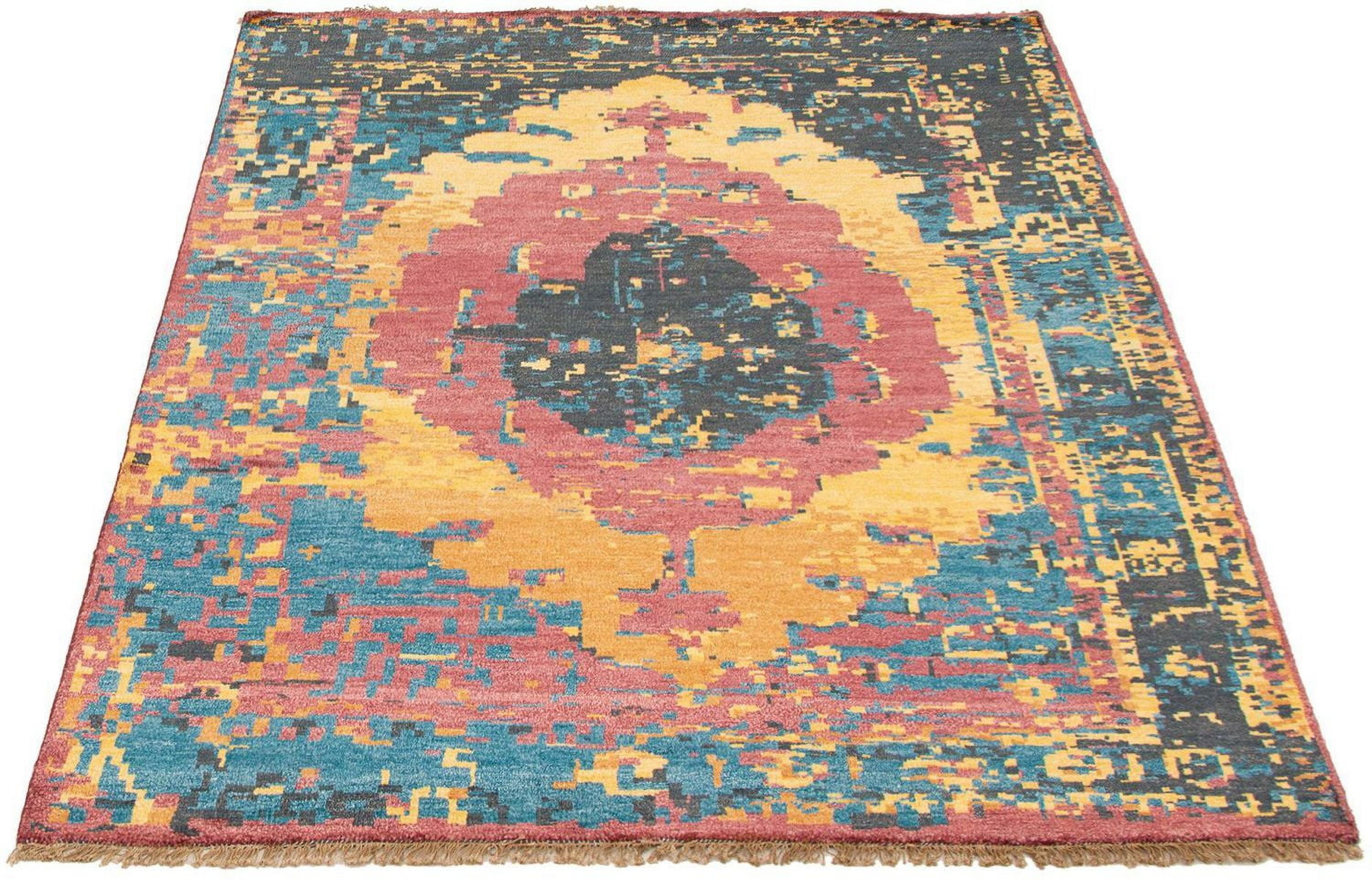 ECARPETGALLERY 5'6" x 7'7" Bordered Jules Oushak Hand-knotted Area Rug for Living Room, Dining Room and Bedroom in Red