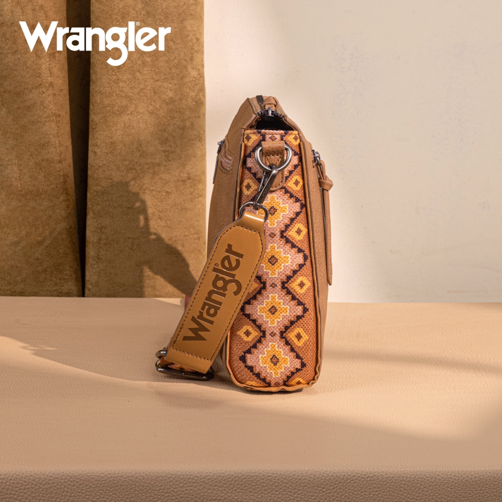 Wrangler Aztec Crossbody Bags Boho Shoulder for Women, Brown
