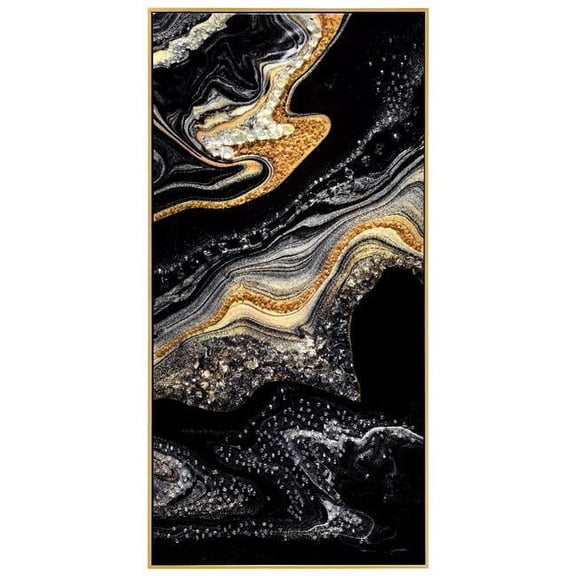 "Golden Veins II" Crystallus Epoxy Coated Wrapped Framed Glossy Abstract Canvas Wall Art with Heavy Acrylic Crystal Shards Embellishments