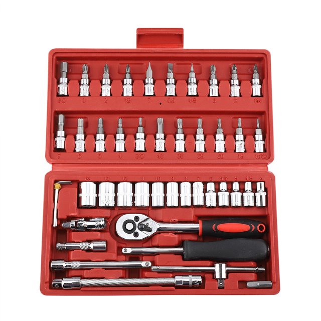 Juego de 46 destornilladores con llave de trinquete de 1/4'' para mantenimiento de automóviles, kit de herramientas de reparación de automóviles