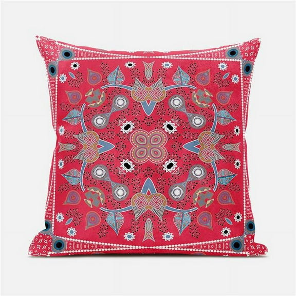 18 x 18 in. Paisley Leaf Geo Duo Broadcloth Indoor & Outdoor Zippered Pillow - Red, Grey & Blue