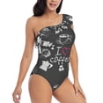 thumbnail image 3 of Easygdp I Love Coffee Women's One Shoulder Ruffle Monokini Bathing Suits with Removable Chest Pad, Quick Drying - Medium, 3 of 8