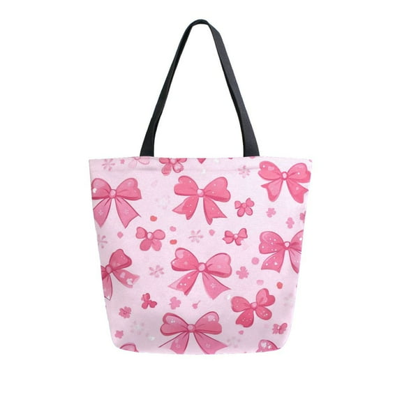 Durable Canvas Tote Bag with Zip Pocket Bags for Woman Shoulder Versatile Carryall for Everyday Use Pink Cute Bows