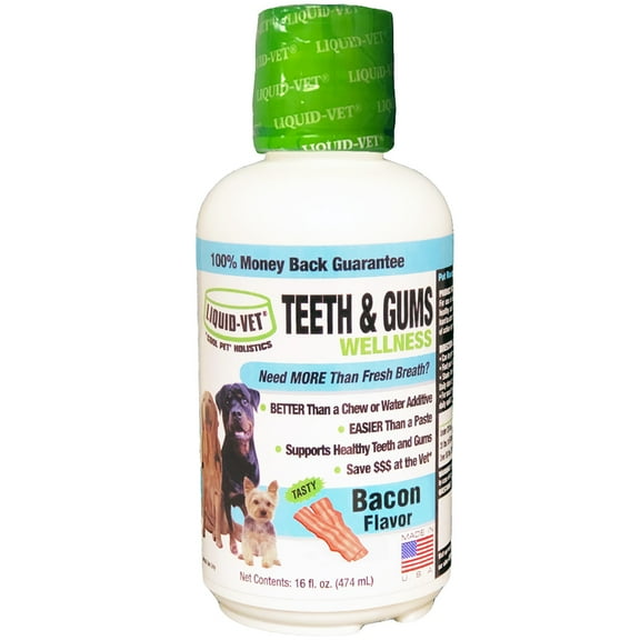 Liquid-Vet Teeth Gums Tartar Breath Oral Dental Health Supplement for Dogs, Bacon, 16 oz.