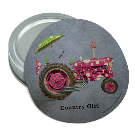 Farm Tractor Country Girl Pink Polka Dot Farming Round Rubber Non-Slip Jar Gripper Lid Opener