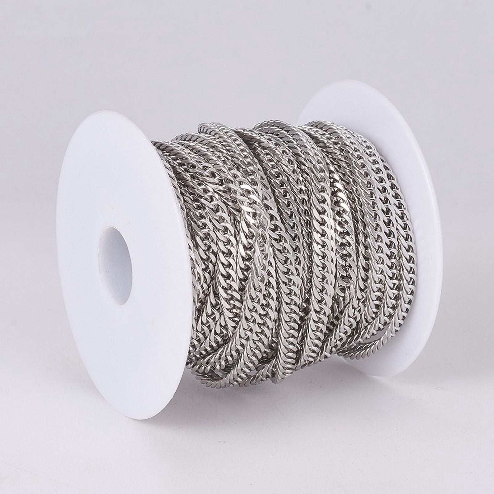1 roll Resistant 304 Stainless Steel Cuban Link Chains Chunky Curb Chains with Spool Unwelded Stainless Steel color 4.5x1.8mm Link: 7x4.5x0.8mm 32.8 Feet(10m)/roll
