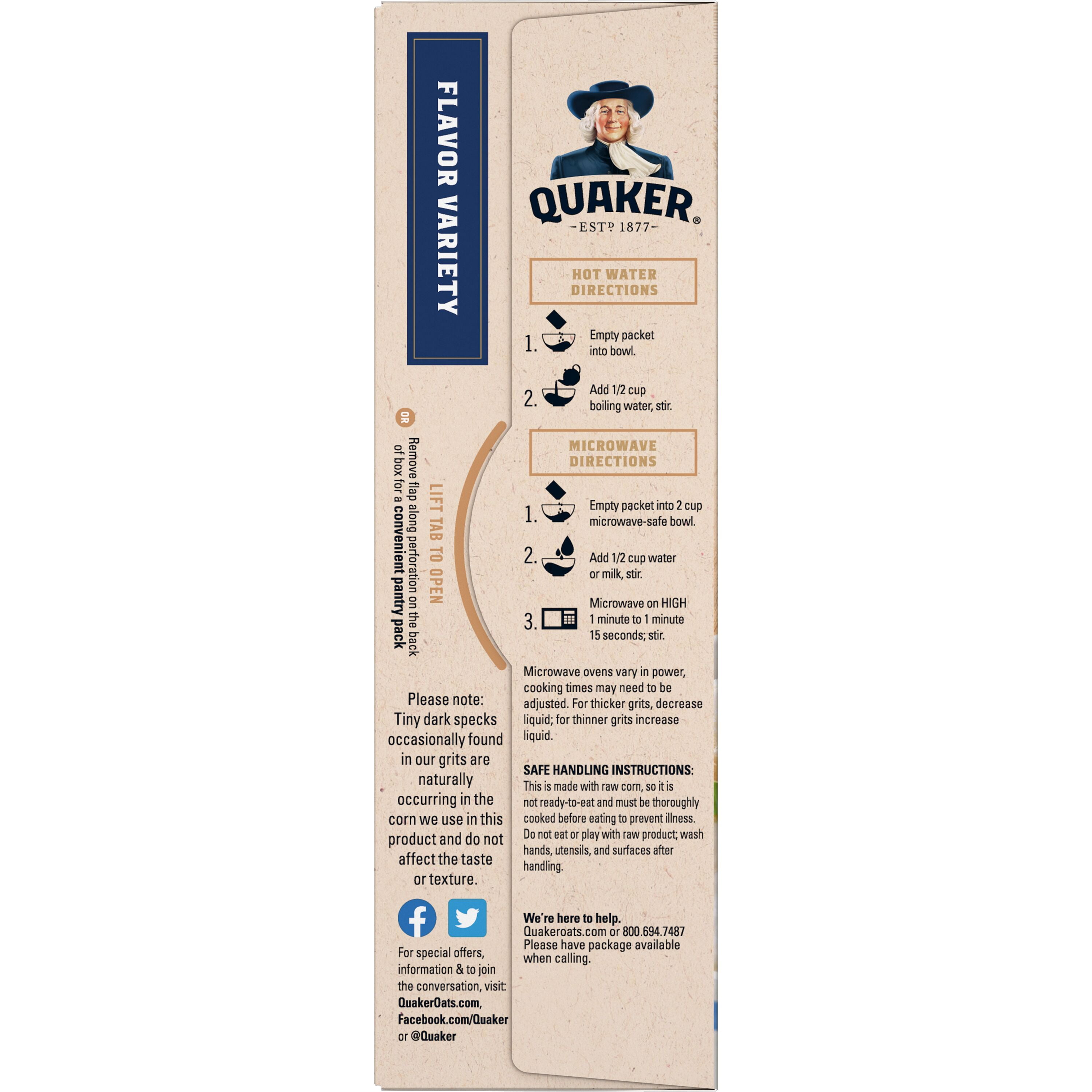 (12 pack) Quaker, Instant Grits, Variety Box, Shelf Stable 9.8 oz