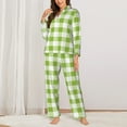 thumbnail image 2 of JUNZAN White Green Plaid Print Womens Pajama Sets,Long Sleeve Button Down for Women Pjs 2 piece, 2 of 7