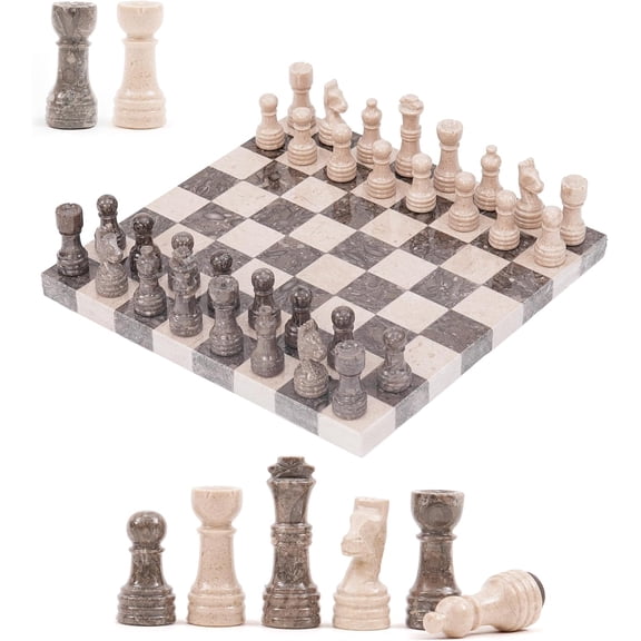 Radicaln Marble Chess Set for Adults 10 inch Handmade Verona & Oceanic Chess Board with 32 Pieces & 2 Extra Queens, Luxury Travel Chess Game, Elegant Gift for Women & Home Decor