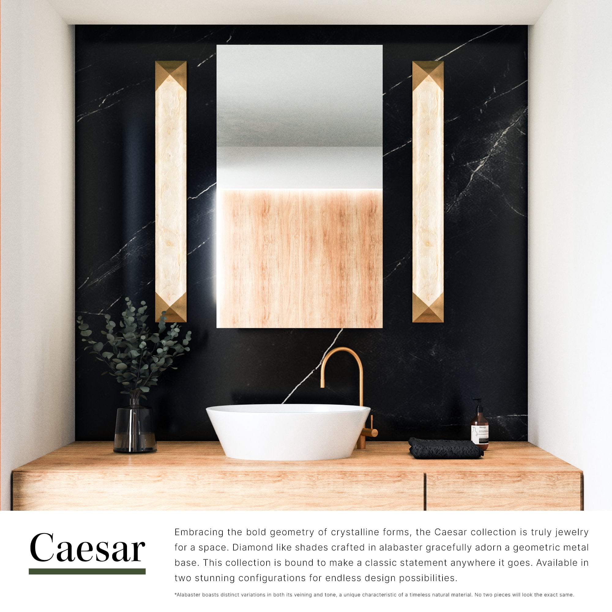 WV323225PNAR-Alora Lighting-Caesar - 31W LED Bath Vanity-25 Inches Tall and 3 Inches Wide-Polished Nickel Finish