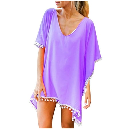 Clearance Beach towel Up Bikini Tassels Women Beach Chiffon Cover Swimwear Loose Trim Kaftan Beach Towel