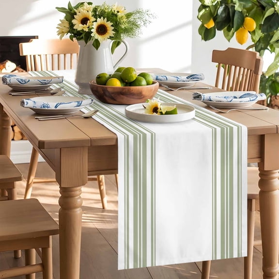 Sage Green and White Striped Table Runner, Modern Minimalist Vertical Lines Washable Kitchen Table Runners Dress Scarves for Dining Table Decorations Party/Restaurant/Indoor Outdoor Use, 13x48in
