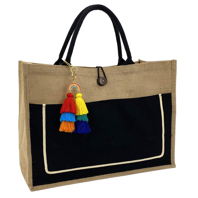 Bolso de Playa Hibala de Paja Tejida Hecho a Mano Negro