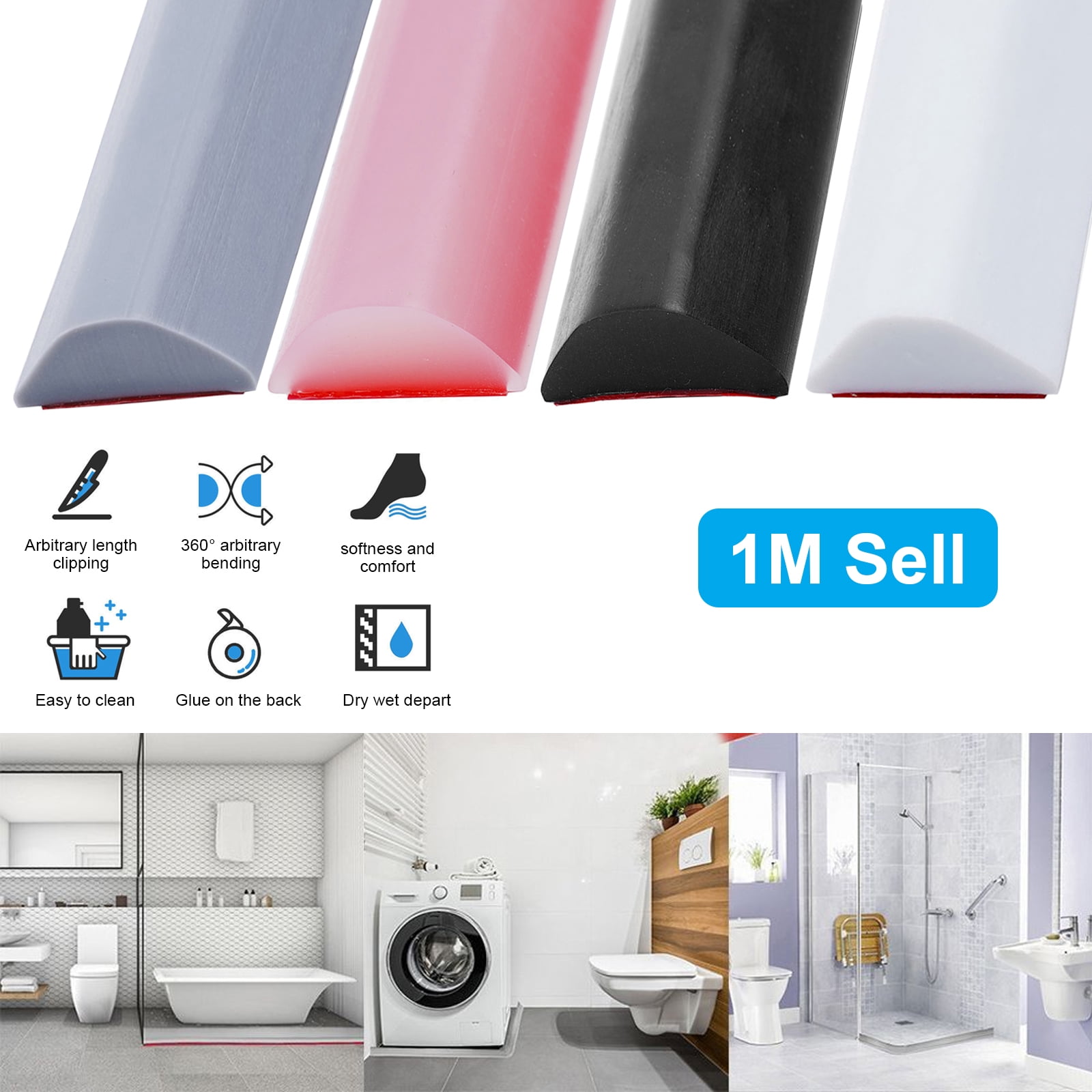 Collapsible Shower Threshold Water Dam,Rubber Shower Door Seal,Shower