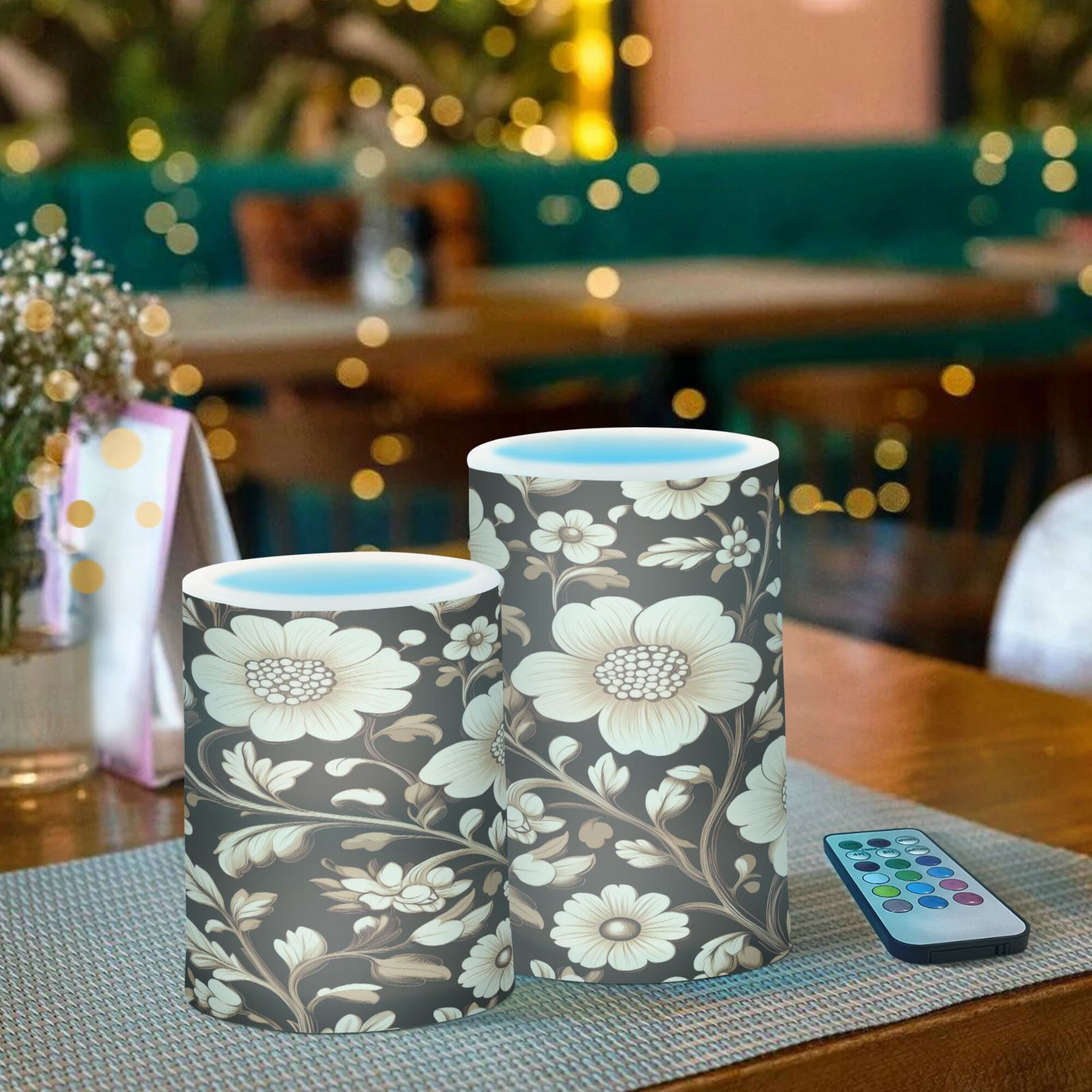 Yayeee Flameless Candles with Remote Flickering Battery Operated Multi Color Changing, Brown Floral