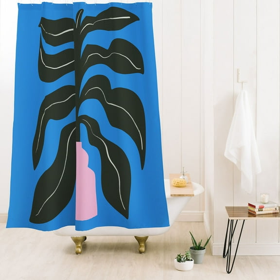 Society6 Marin Vaan Zaal Large Black Houseplant In Pink Shower Curtain 71" x 74"