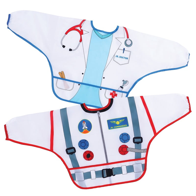 CHARACTER BIBS/SMOCKS WITH SLEEVES 2PK DOCTOR/ASTRONAUT